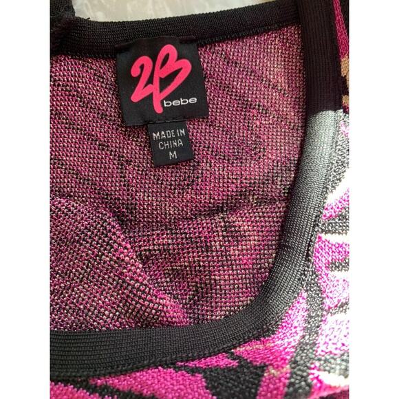 2B BeBe Y2K Geometric Pink Black Gold Bodycon Dress Medium - Picture 5 of 6